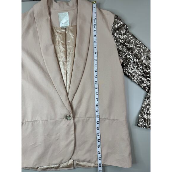 Anthropologie ELEVENSES Glitzen Party Blazer 14 Champagne Sequined Sleeves Glam - Picture 10 of 16